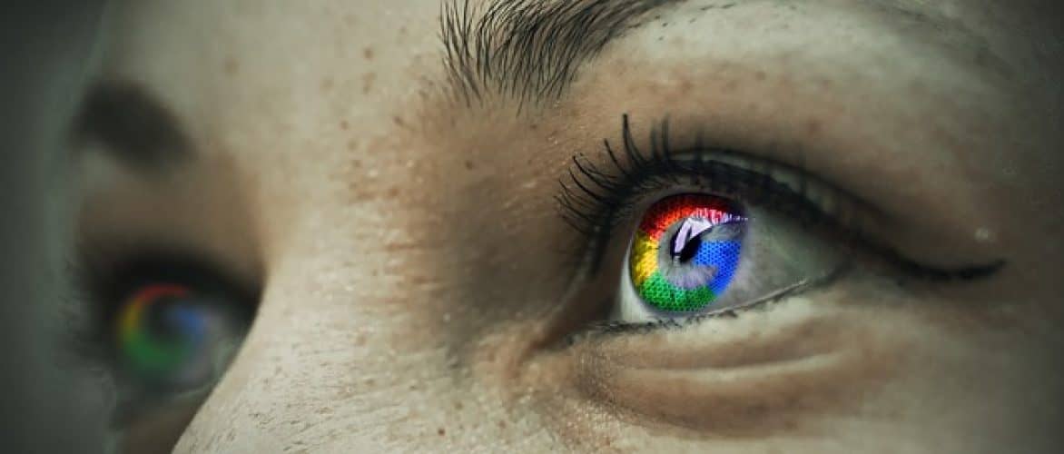 Close up on eyes with Google logo reflected